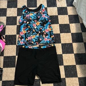 Floral Swim Set - Black and Multicolor